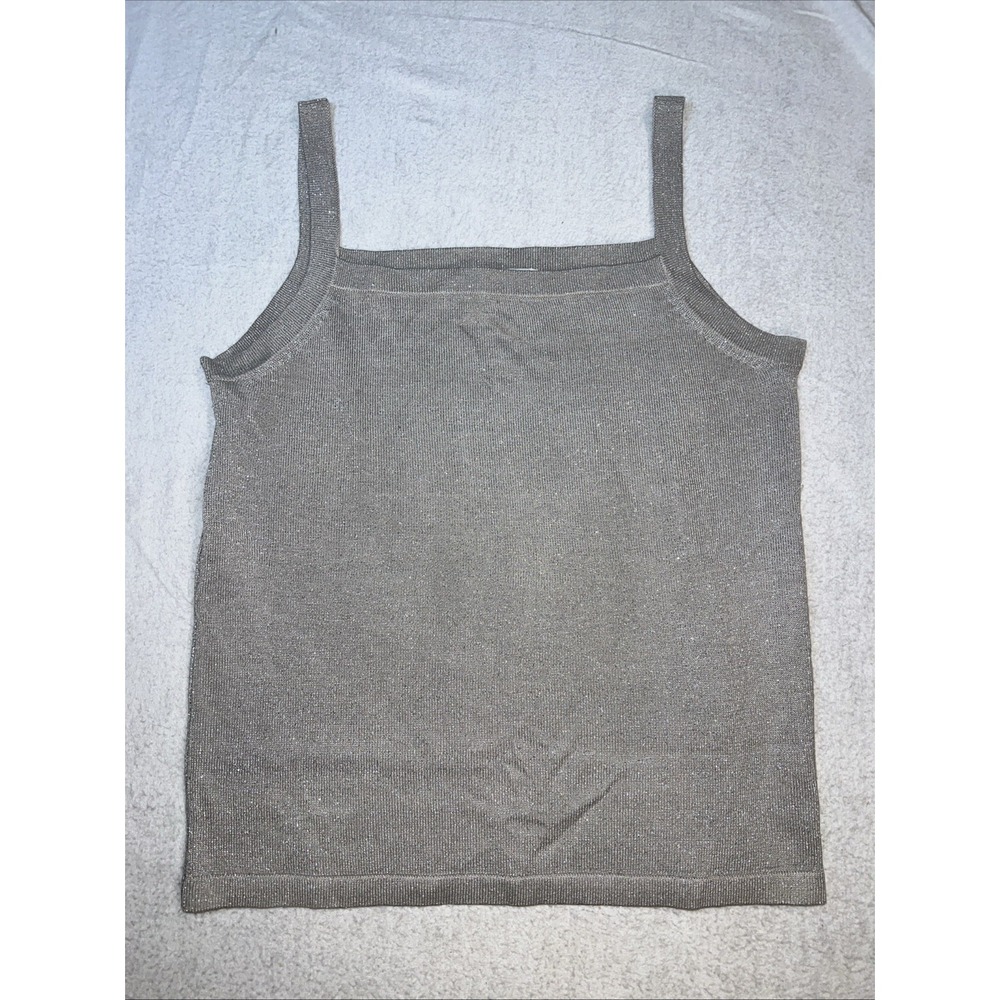 Kevo Silk-linen Blend Small Silver Thread Strappy Tank Top Y2K Square Neckline